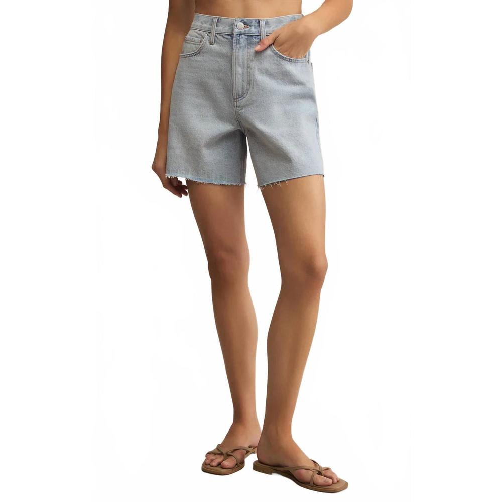 Z Supply Light Wash High-Rise Raw Hem Denim Shorts